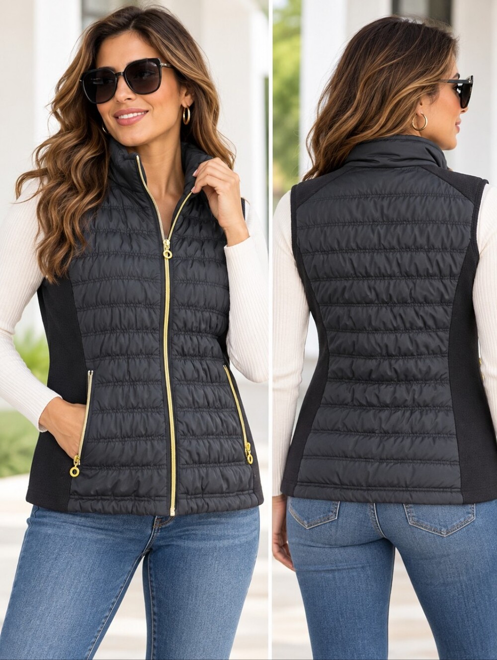 Marc New York Black Quilted Sleeveless Vest Sz 2X with Gold Hardware